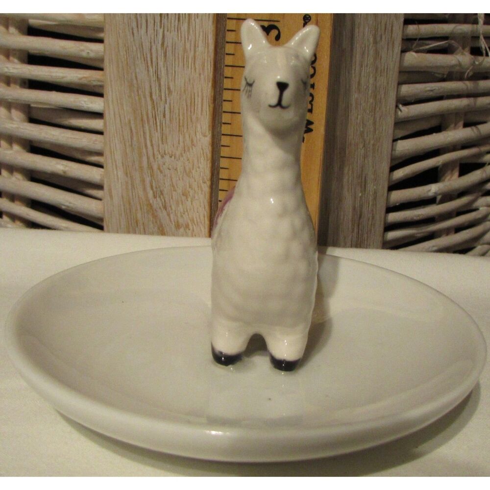 Llama ring holder trinket dish vanity tray white